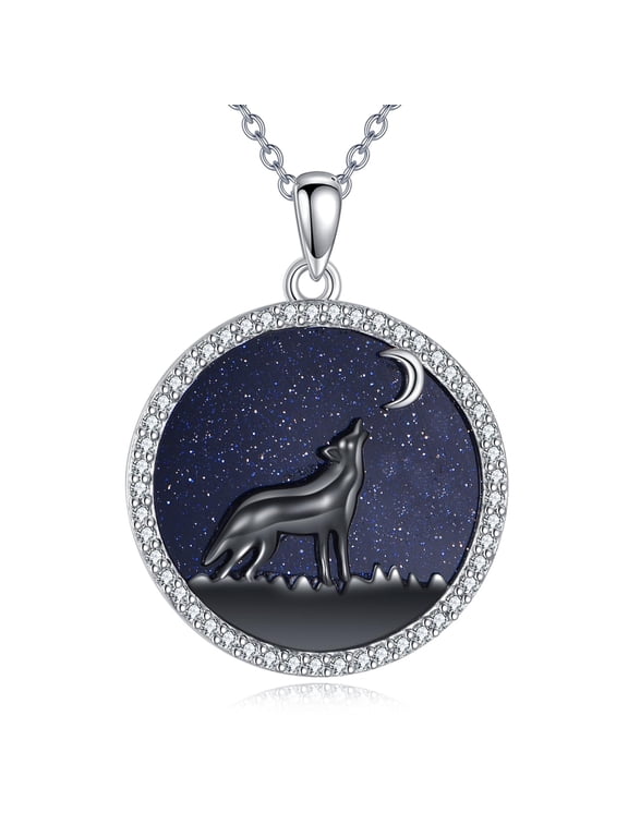 Wolf Necklace for Women 925 Sterling Silver Wolf Abalone Necklace Pendant Animal Jewelry Gifts for Women