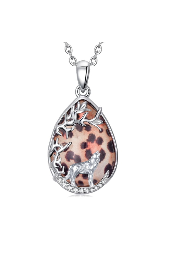 Wolf Necklace for Women S925 Sterling Silver Leopard Necklace Tree of Life Pendant Animal Jewelry Gift for Mom Daughter Wife Halloween Christmas