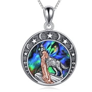 Wolf Necklace for Women Sterling Silver Women and Wolf Pendant Necklace Moon and Star Jewelry Gifts