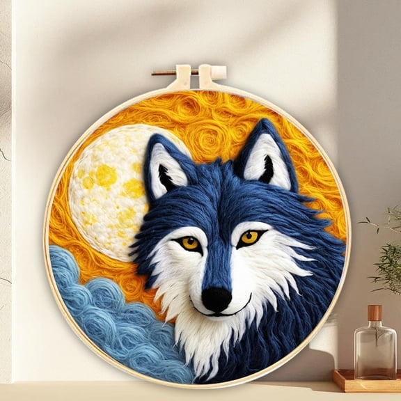 Wolf Needle Felt Painting Set Beginner Felt Painting Set with Decorative Frame Suitable for Home Decoration Christmas Gift