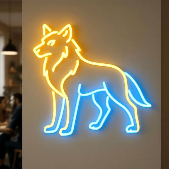 Wolf Neon Sign, Hunting Lodge Light,Ranch Led Sign, Men's Room Neon Decor(Lemon)