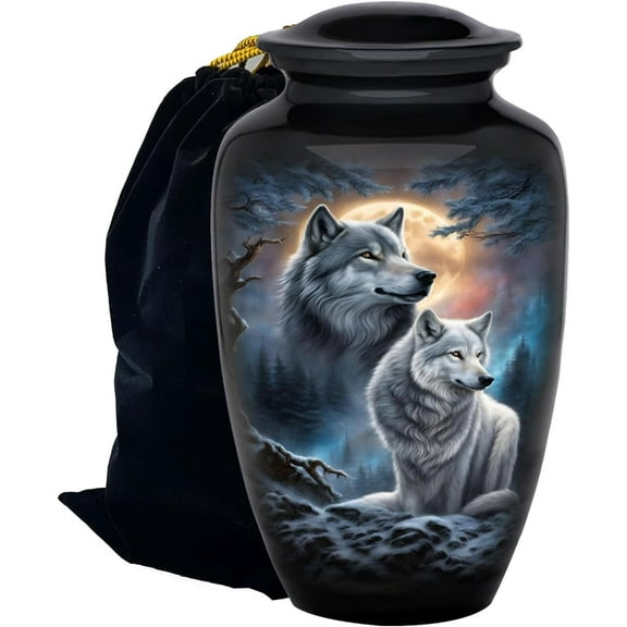 Wolf Night Full Moon Cremation Urn for Human Ashes - Adult Funeral Urn Handcrafted - Affordable Urn for Ashes