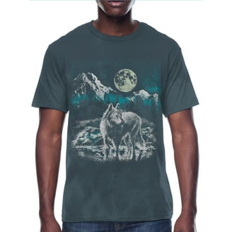 Galaxy Wolf Head Men's Graphic Tee with Short Sleeves, Sizes