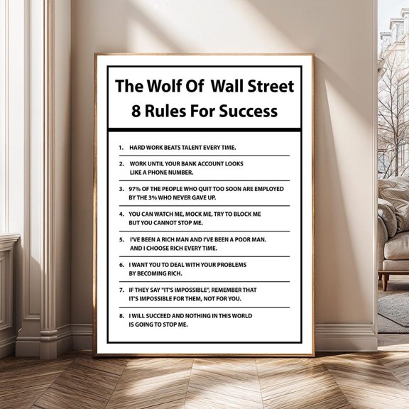 Wolf Of Wall Street Rules Poster, Success Quote, Motivational, Hustle Mindset, Office And Gallery Wall Decor
