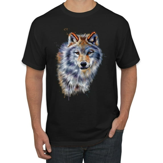 Wolf Oil Painting Animal Lover Men's Graphic T-Shirt, Black, Small
