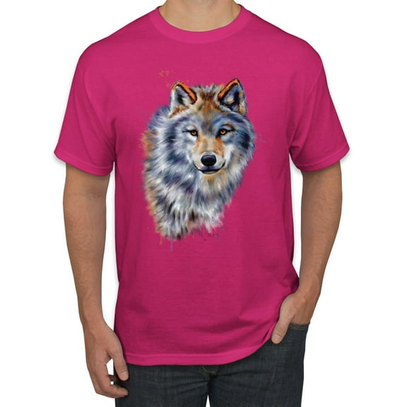 Wolf Oil Painting Animal Lover Men's Graphic T-Shirt, Fuschia, Small