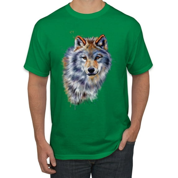 Wolf Oil Painting Animal Lover Men's Graphic T-Shirt, Kelly, 4XL