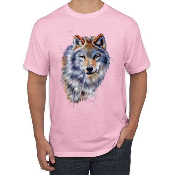 Wolf Oil Painting Animal Lover Men's Graphic T-Shirt, Light Pink, Large