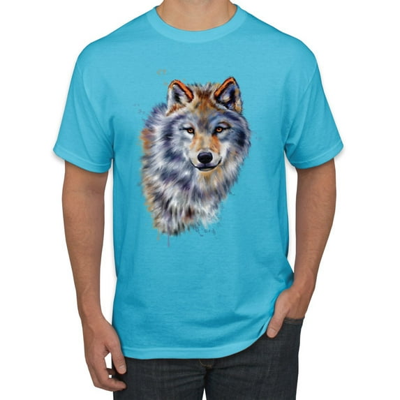 Wolf Oil Painting Animal Lover Men's Graphic T-Shirt, Light Turquoise, Small