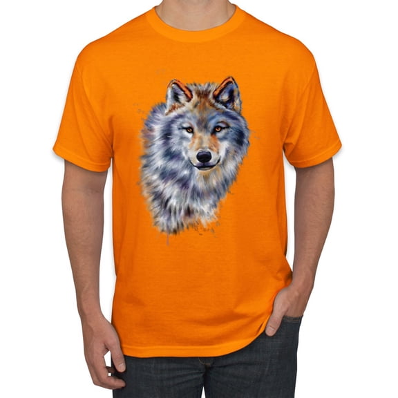 Wolf Oil Painting Animal Lover Men's Graphic T-Shirt, Orange, Small