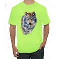 thumbnail image 1 of Wolf Oil Painting Animal Lover Men's Graphic T-Shirt, Safety Green, Small, 1 of 3