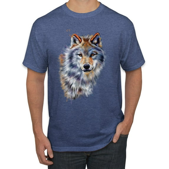 Wolf Oil Painting Animal Lover Men's Graphic T-Shirt, Vintage Heather Blue, 4XL