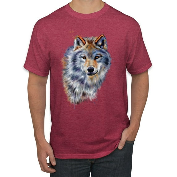 Wolf Oil Painting Animal Lover Men's Graphic T-Shirt, Vintage Heather Red, 2XL