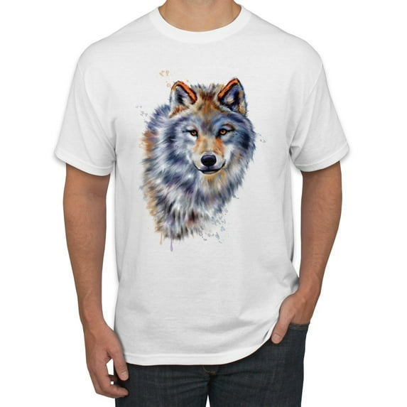 Wolf Oil Painting Animal Lover Men's Graphic T-Shirt, White, Small