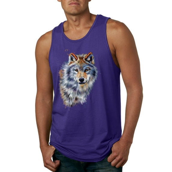 Wolf Oil Painting Animal Lover Mens Graphic Tank Top, Purple, 3XL