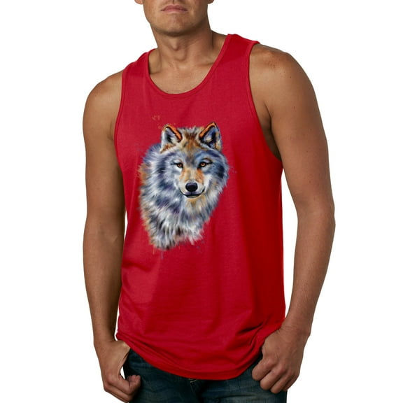 Wolf Oil Painting Animal Lover Mens Graphic Tank Top, Red, Small