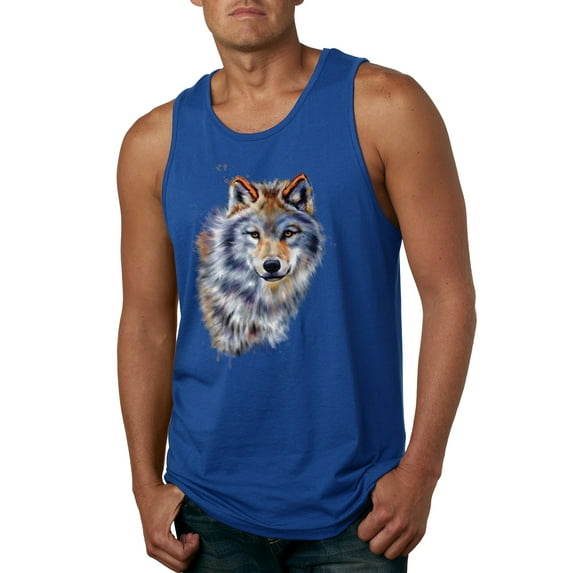 Wolf Oil Painting Animal Lover Mens Graphic Tank Top, Royal, 3XL