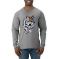 thumbnail image 1 of Wolf Oil Painting Animal Lover Mens Long Sleeve Shirt, Heather Grey, Large, 1 of 3