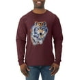 thumbnail image 1 of Wolf Oil Painting Animal Lover Mens Long Sleeve Shirt, Maroon, Small, 1 of 3