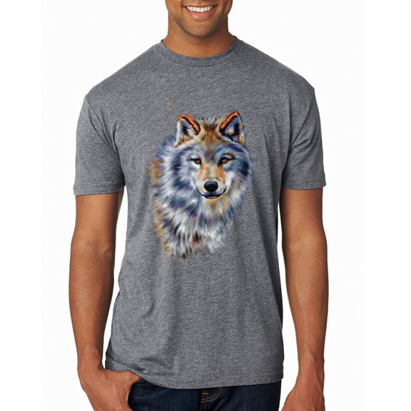Wolf Oil Painting Animal Lover Mens Premium Tri Blend T-Shirt, Premium Heather, Medium