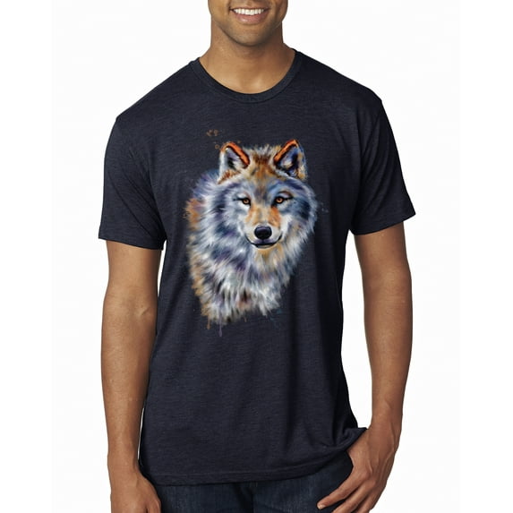 Wolf Oil Painting Animal Lover Mens Premium Tri Blend T-Shirt, Vintage Navy, Medium