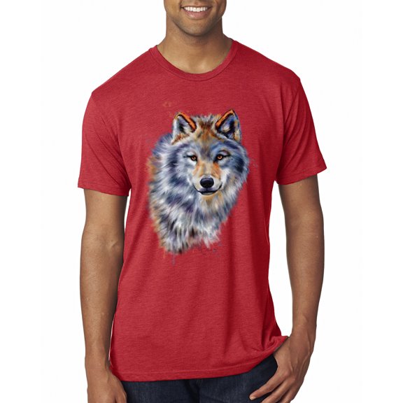 Wolf Oil Painting Animal Lover Mens Premium Tri Blend T-Shirt, Vintage Red, Large