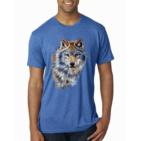 Wolf Oil Painting Animal Lover Mens Premium Tri Blend T-Shirt, Vintage Royal, 2XL