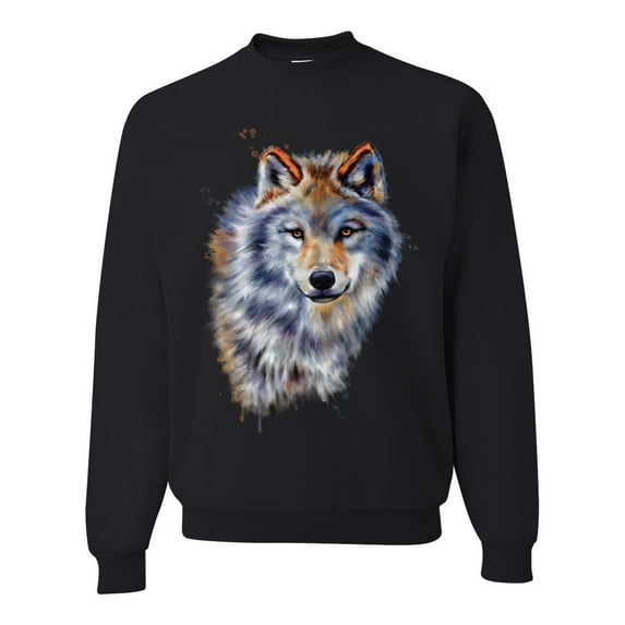 Wolf Oil Painting Animal Lover Unisex Crewneck Graphic Sweatshirt, Black, 2XL