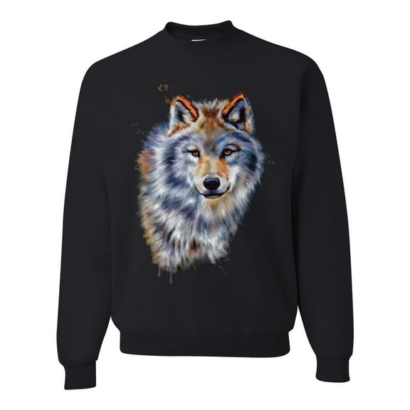 Wolf Oil Painting Animal Lover Unisex Crewneck Graphic Sweatshirt, Black, Small