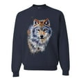 thumbnail image 1 of Wolf Oil Painting Animal Lover Unisex Crewneck Graphic Sweatshirt, Navy, 2XL, 1 of 3