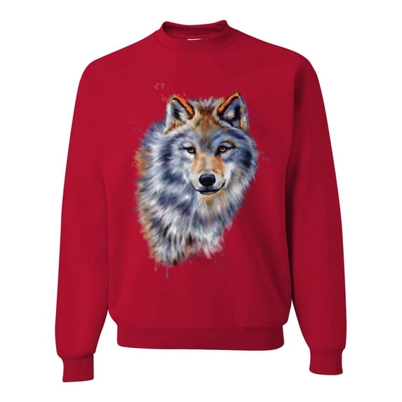 Wolf Oil Painting Animal Lover Unisex Crewneck Graphic Sweatshirt, Red, Small