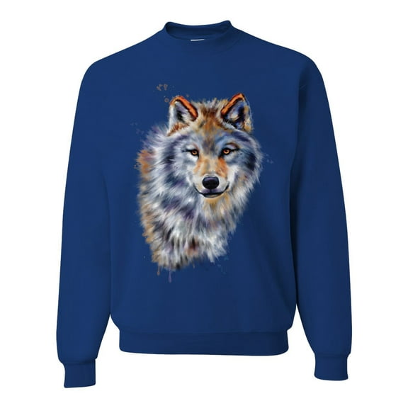 Wolf Oil Painting Animal Lover Unisex Crewneck Graphic Sweatshirt, Royal, 3XL