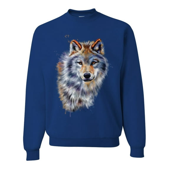 Wolf Oil Painting Animal Lover Unisex Crewneck Graphic Sweatshirt, Royal, Large