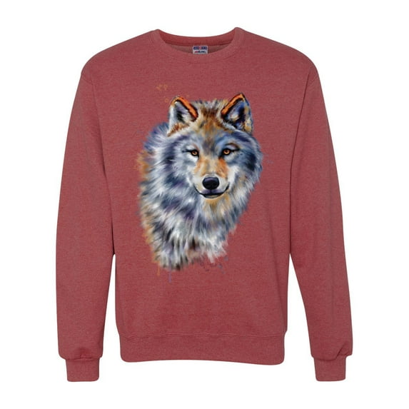 Wolf Oil Painting Animal Lover Unisex Crewneck Graphic Sweatshirt, Vintage Heather Red, 2XL
