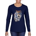 thumbnail image 1 of Wolf Oil Painting Animal Lover Womens Graphic Long Sleeve T-Shirt, Navy, Medium, 1 of 3