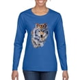 thumbnail image 1 of Wolf Oil Painting Animal Lover Womens Graphic Long Sleeve T-Shirt, Royal, 2XL, 1 of 3