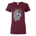 thumbnail image 1 of Wolf Oil Painting Animal Lover Womens Graphic T-Shirt, Maroon, Small, 1 of 3