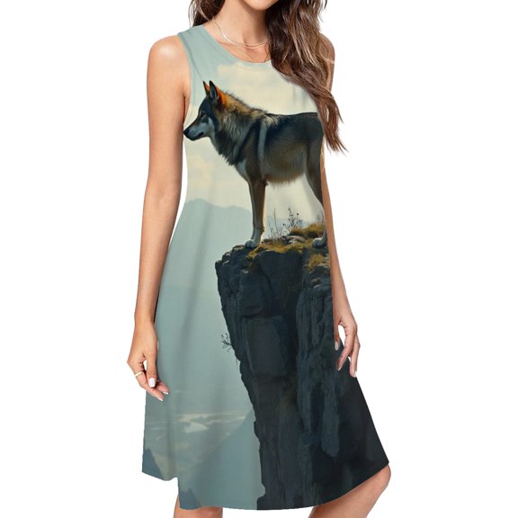 Wolf On Cliff Dress Elegant Party Dresses Evening Dresses Women Dress Sleeveless Dress Ladies Dresses