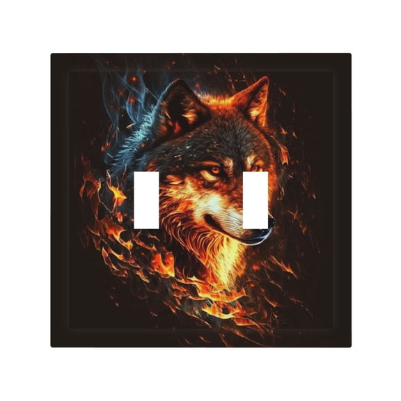 Wolf On Fire Burning Cool Flaming 2 Gang Switch Wall Plate Decorative Double Toggle Cover with 4 Painted Screws for Home & Commercial Use