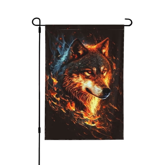 Wolf On Fire Burning Cool Flaming Double Sided Garden Flag 12.5x18 Outdoor Decorative Yard Banner for Patio Lawn Garden