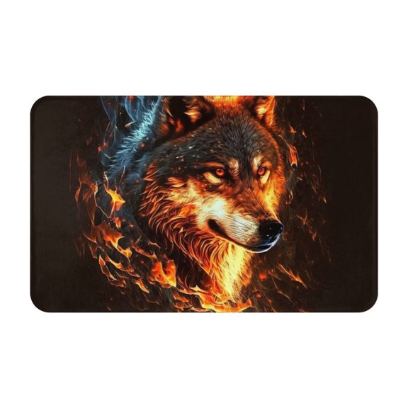 Wolf On Fire Burning Cool Flaming Front Door Mat Doormat Non Slip Bath Mats 20x31.5 Inch Bathroom Rug Entryway Carpet