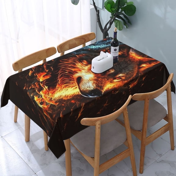 Wolf On Fire Burning Cool Flaming Rectangular Tablecloth 54"x 72" Waterproof Rectangle Table Cover Cloth for Kitchen Dining Room Picnic Home Party