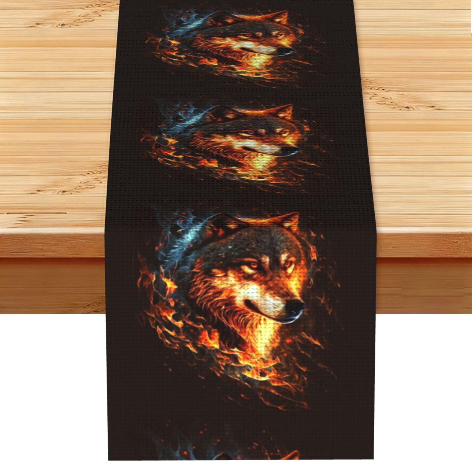Wolf On Fire Burning Cool Flaming Table Runner 13x72 Inch for Dining ...