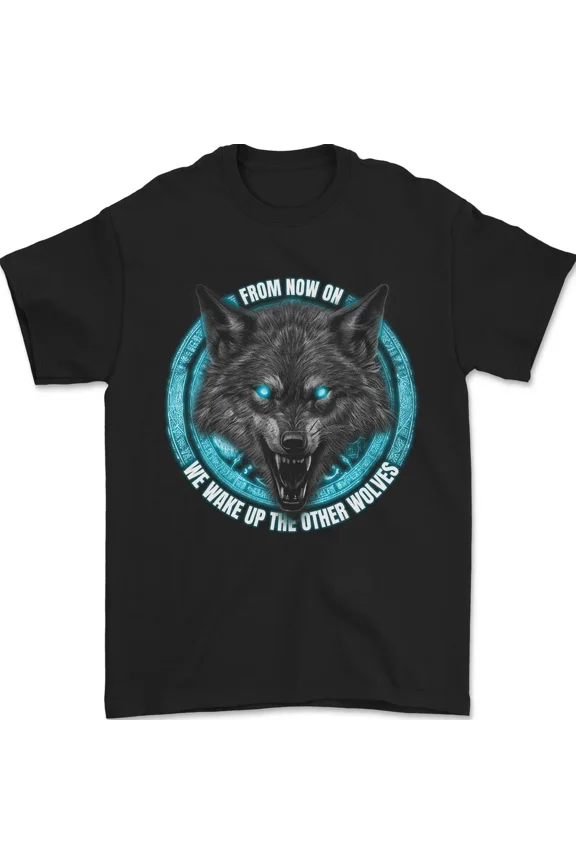 Wolf On Tribal Background Animal Spirit Native Style Graphic Top Unisex T-Shirt, up to size 5XL