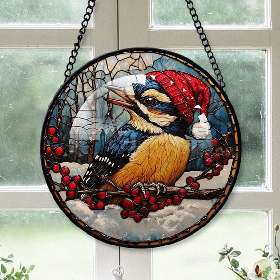 Wolf Ornament Christmas 2025, Wolf Stained Glass Hanging Window Handcrafted Glass Sun Catcher for Door and Garden Decor