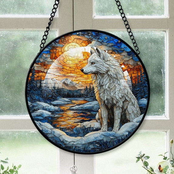 Wolf Ornament Christmas 2025, Wolf Stained Glass Window Hanging – Artistic Handmade Glass Ornament, Perfect for Nature Lovers