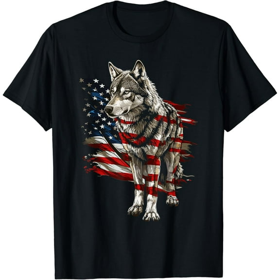 Wolf Outfit Patriotic Wolves 4th Of July USA American Flag T-Shirt