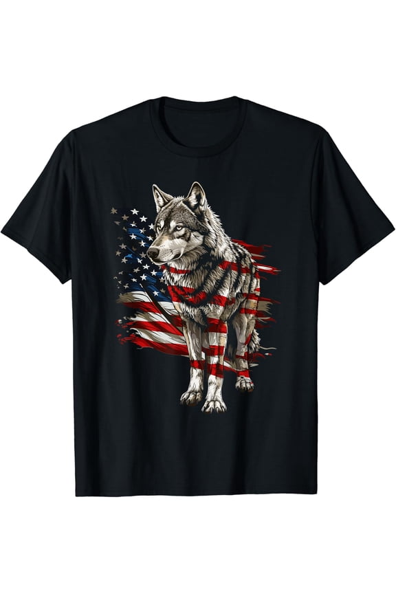 Wolf Outfit Patriotic Wolves 4th Of July USA American Flag T-Shirt