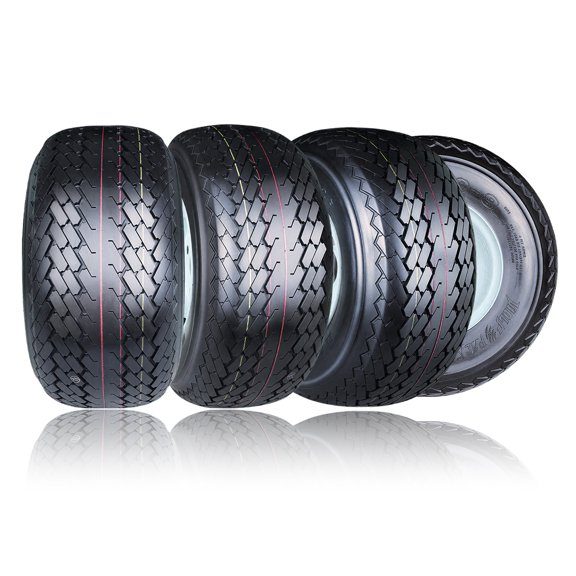 Wolf Pack 18X8.50-8 4ply Golf Cart Tires with 8X7 4-4.0 White Solid Wheel Tubeless Non-Directional Tire Multi-Terrain Tire with Superior Traction for Long-Lasting Performance