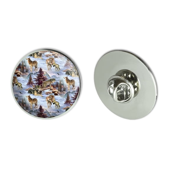 Wolf Pack Baby Wolves Snow Mountains Pattern Metal 1.1" Tie Tack Hat Lapel Pin Pinback